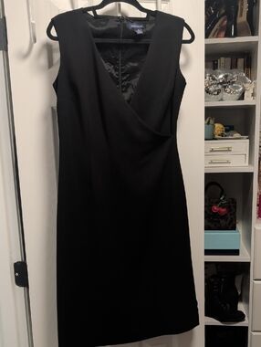 Anne Taylor Black V-Neck Midi Sheath Dress